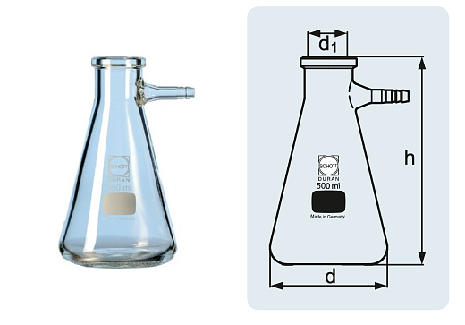 Колба Бунзена, 2000 мл, горловина 60 мм, со стеклянным отводом, 1 шт., DWK Life Sciences (Duran, Wheaton, Kimble) Фото 1