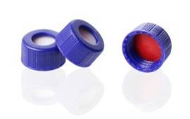 Крышка винтовая 9-425, ПП, с отверстием, голубая, с септой 9 мм красный PTFE/белый силикон, 1 мм, 100 шт./уп.