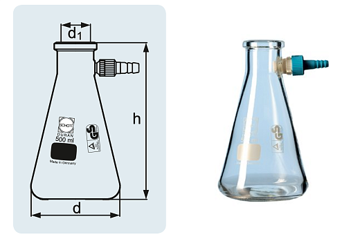 Колба Бунзена, 2000 мл, горловина 60 мм, со пластиковым отводом, 1 шт., DWK Life Sciences (Duran, Wheaton, Kimble) Фото 1