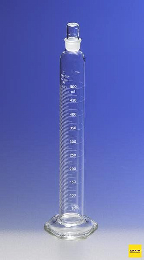 Цилиндр мерный, 500 мл, класс A, ц.д. 5 мл, БС, стекл. основ., стекл. крышка 27, сертиф., TС, 1 шт./уп., Pyrex (Corning) Фото 1
