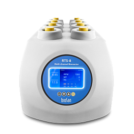 Биореактор бактериальный, пластиковая пробирка 50 мл, нагрев, охлаждение, перемешивание Reverse-Spin, оптическая плотность, 8 параллельных пробирок, RTS-8, Biosan