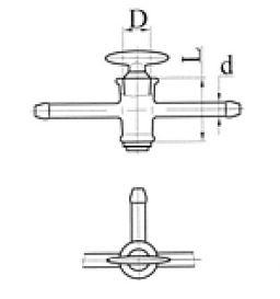 Кран химический, трёхходовой, Т-образный, диаметр 4,0 мм, стекло